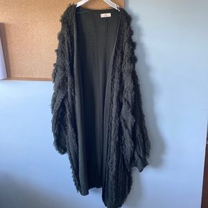 shaggy forest green duster cardigan